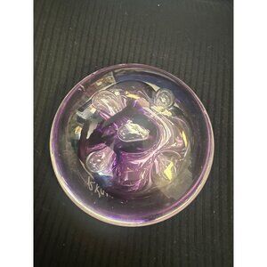 Signed R. Karg Purple Glass Paperweight With Abstract Design